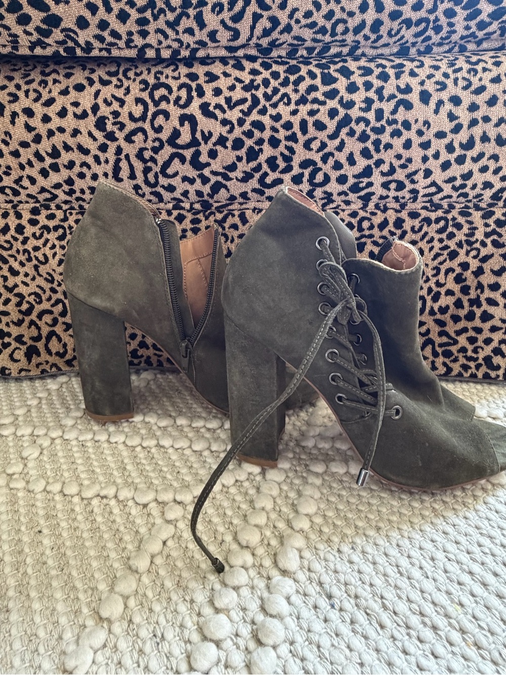 Steve Madden Olive Green Suede Lace-Up Ankle Boots